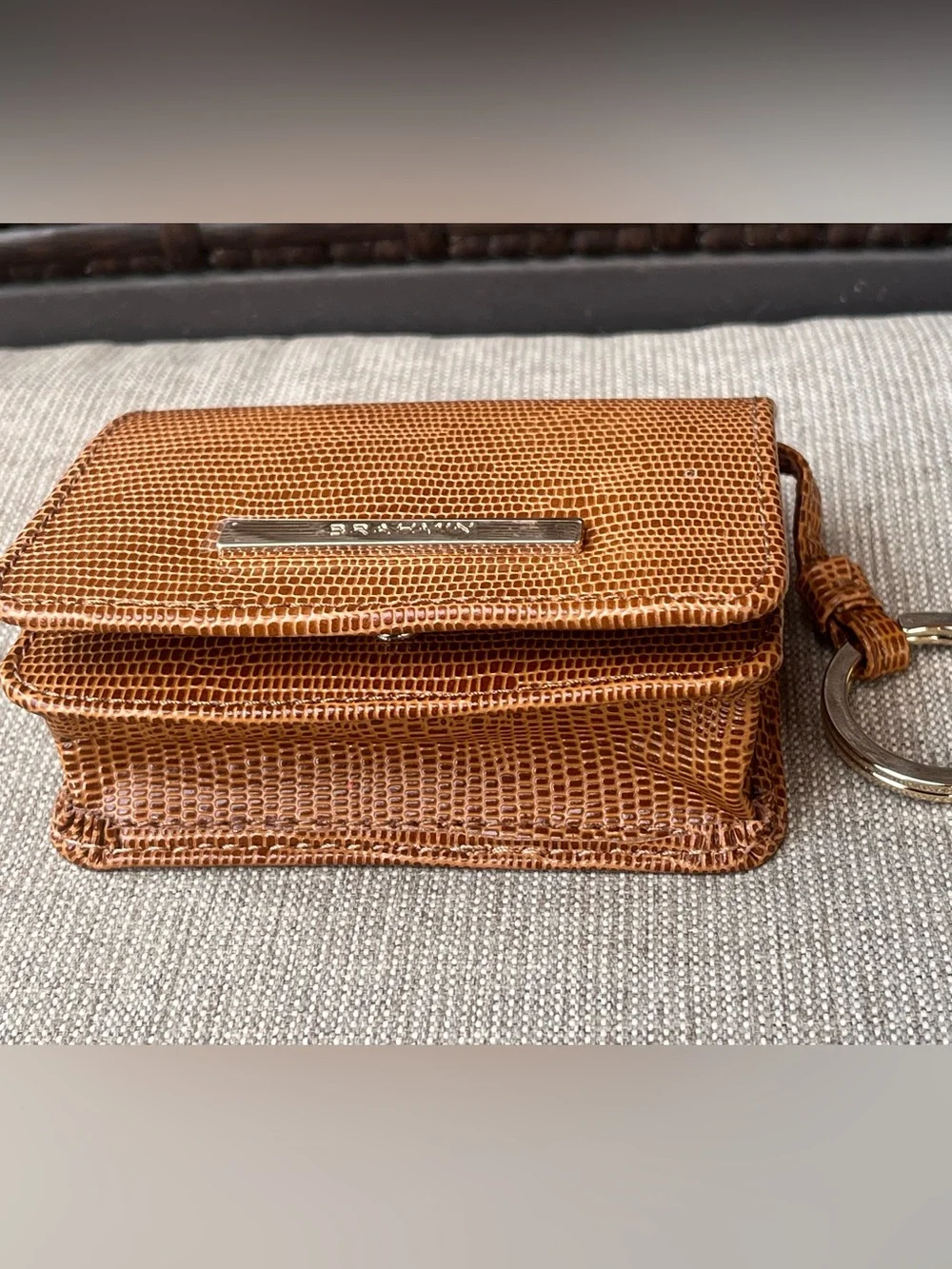 NWT Brahmin MiNI KEY in TOBACCO ALL OVER LIZARD Wallet